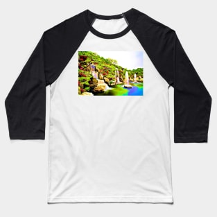 Azalea Waterfall Garden Green Aesthetic Retro Landscape Baseball T-Shirt